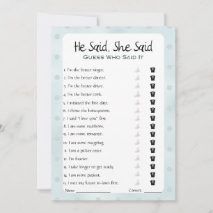 Invitation Il A Dit Qu'Elle A Dit Fête des mariées Game