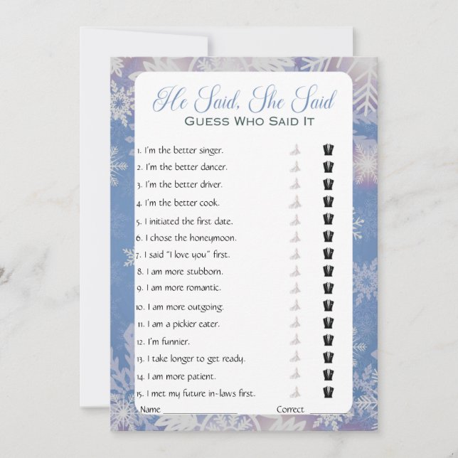 Invitation Il A Dit Qu'Elle A Dit Fête des mariées Game (Devant)