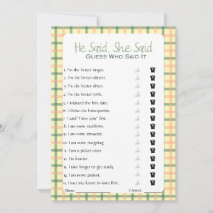 Invitation Il A Dit Qu'Elle A Dit Fête des mariées Game