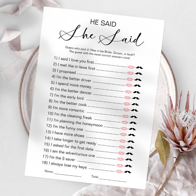 Invitation Il A Dit Qu'Elle A Dit Fête des mariées Game (Créateur téléchargé)