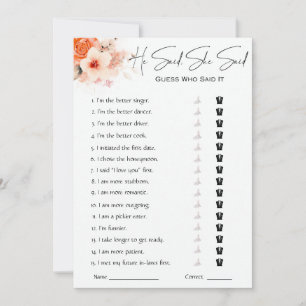 Invitation Il A Dit Qu'Elle A Dit Fête des mariées Game