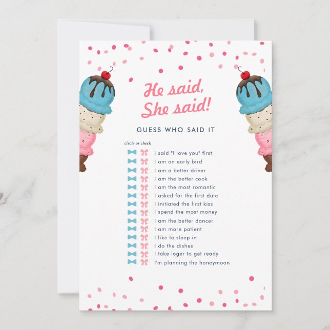 Invitation Il A Dit Qu'Elle Devine Qui Meilleur Jeu De Fête d (Devant)