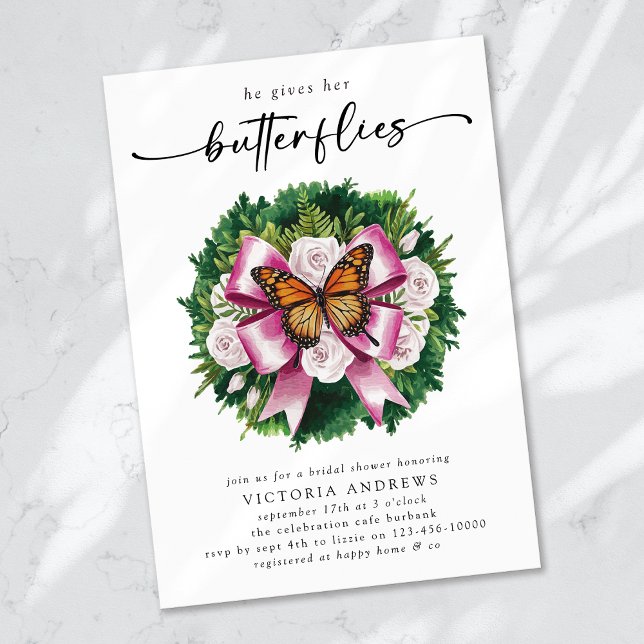 Invitation Il Donne Sa Fête des mariées Aux Papillons (Créateur téléchargé)