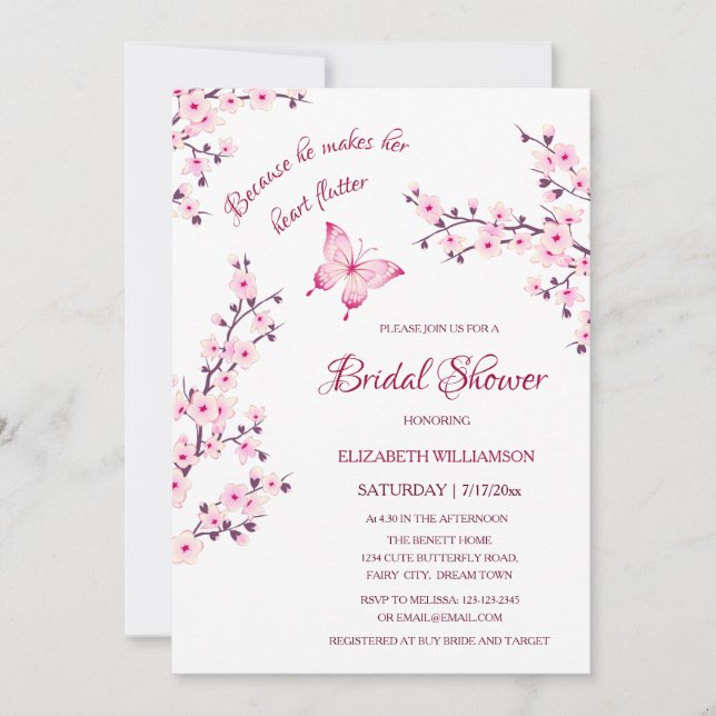 Invitation Il Donne Ses Papillons | Fête des mariées de code  (Devant)