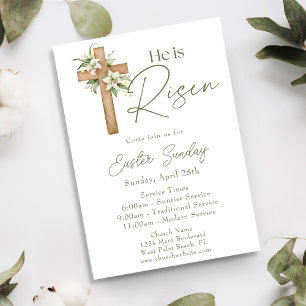 Invitation Il est ressuscité Floral Cross Église dimanche de