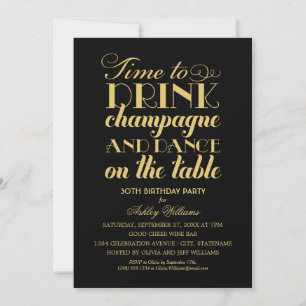 Invitation Il est temps de boire du Champagne Black Gold Anni