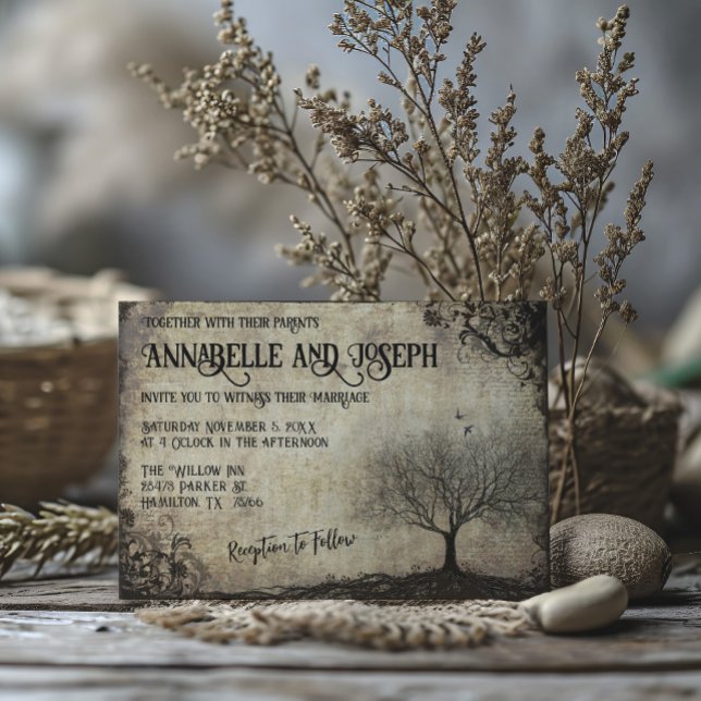 Invitation Il est temps de développer des racines Arbre maria (Vintage distressed grunge tree wedding invitation)
