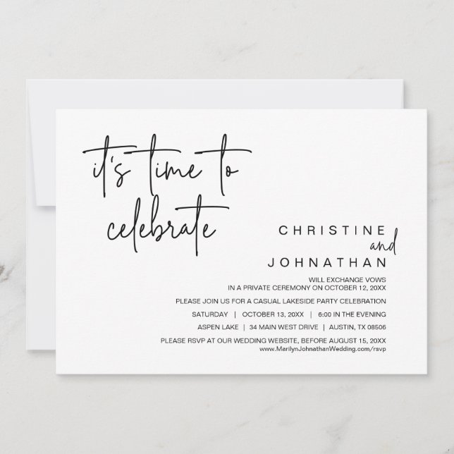 Invitation Il est temps de fêter la fête du Mariage Elopement (Devant)