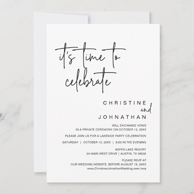 Invitation Il est temps de fêter la fête du Mariage Elopement (Devant)