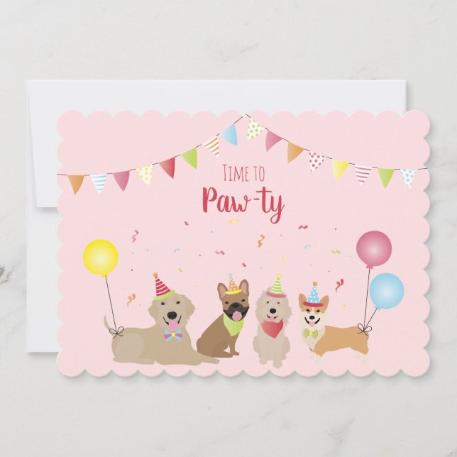 Invitation Il Est Temps De Pawty Birthday Dogs (Devant)