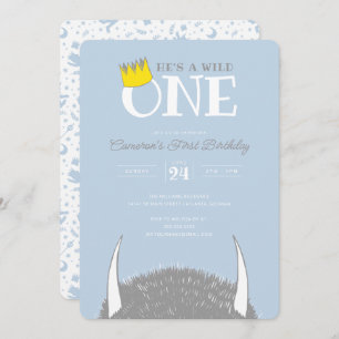 Invitation Il est un sauvage - 1er anniversaire Couronne bleu