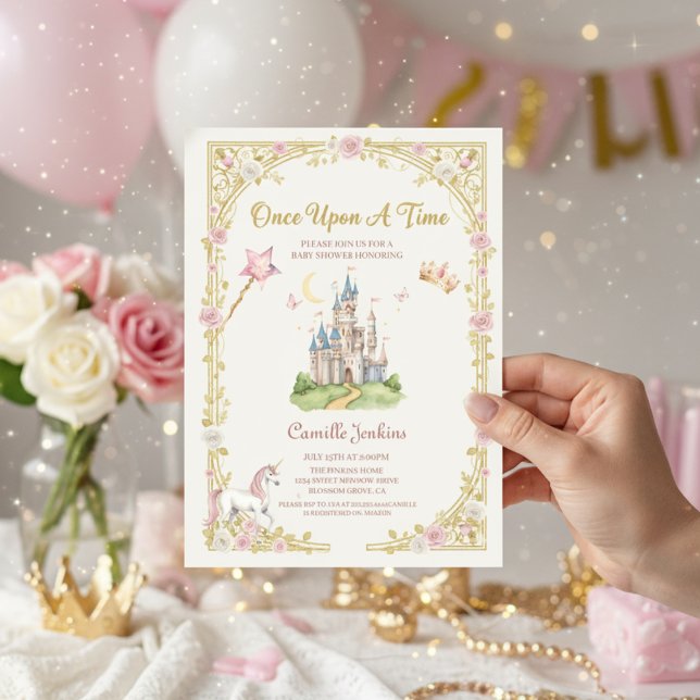 Invitation il était une fois cadre de conte de fées doré pour (Créateur téléchargé)