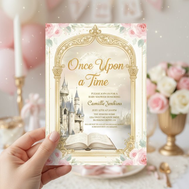 Invitation il était une fois cadre de conte de fées doré pour (Créateur téléchargé)