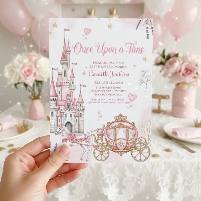 Invitation il était une fois conte de fées magique royal rose (Créateur téléchargé)