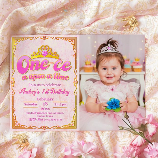Invitation Il était une fois - Fille 1er anniversaire avec ph (Créateur téléchargé)