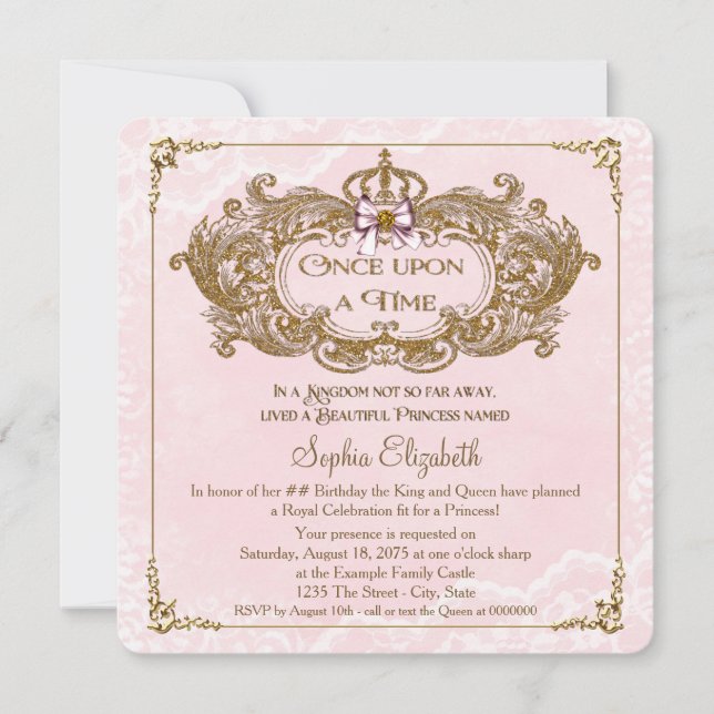Invitation Il était une fois Filles Princesse Anniversaire (Devant)
