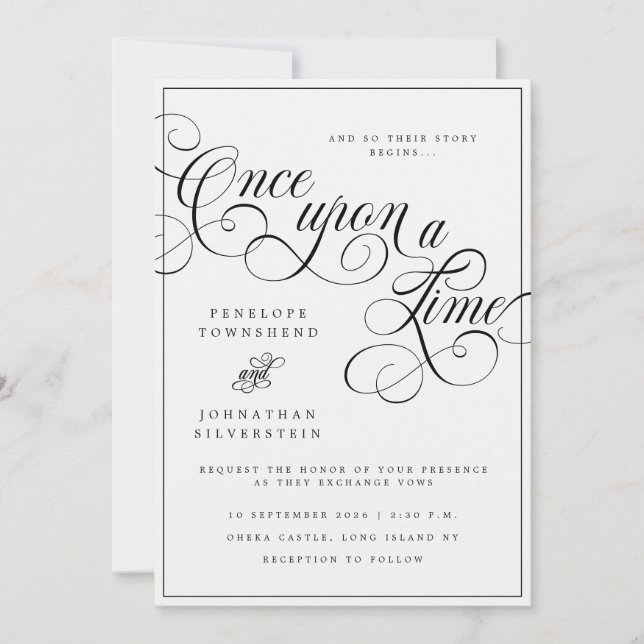 Invitation Il était une fois Flourish Mariage Noir Blanc (Devant)