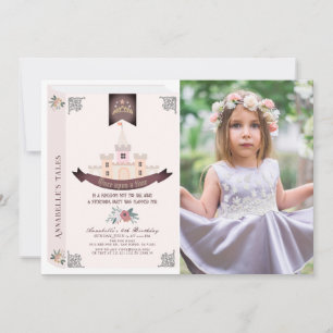 Invitation Il Était Une Fois Histoire Livre rose Photo Annive