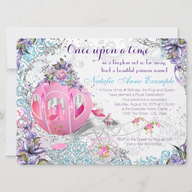 Invitation Il était une fois la princesse conte de fées Anniv (Devant)
