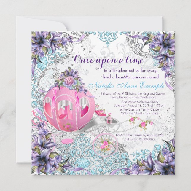 Invitation Il était une fois la princesse conte de fées Anniv (Devant)