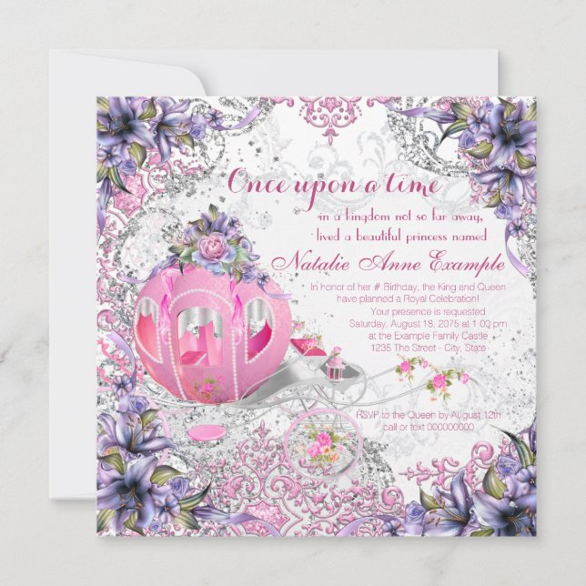 Invitation Il était une fois la princesse conte de fées Anniv (Devant)