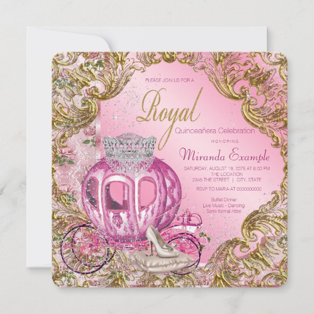 Invitation Il était une fois la princesse royale de quinceañe (Devant)