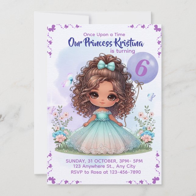 Invitation Il était une fois Princesse Anniversaire Invitatio (Devant)