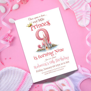 Invitation Il était une fois Princesse Castle Girl 9e anniver