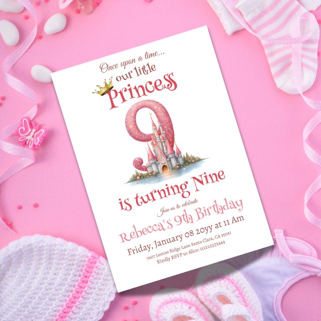 Invitation Il était une fois Princesse Castle Girl 9e anniver (Créateur téléchargé)