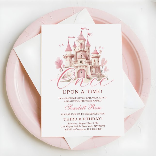 Invitation Il était une fois Princesse Château Fille Annivers (Créateur téléchargé)