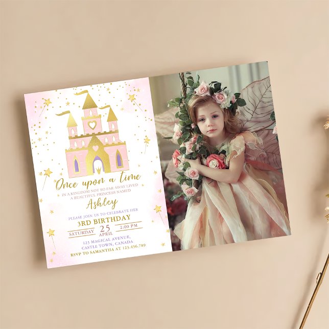 Invitation Il était une fois princesse château fille Annivers (Créateur téléchargé)