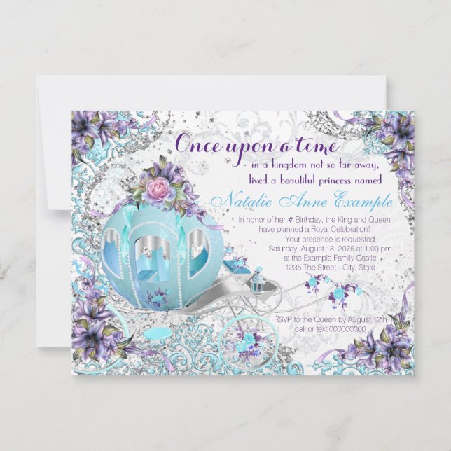 Invitation Il était une fois princesse de conte de fées anniv (Devant)