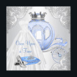 Invitation Il était une fois princesse fête d'anniversaire<br><div class="desc">Une fois sur une invitation de fête d'anniversaire avec belle robe, chaussures talons hauts et tiara avec un chariot princesse sur un arrière - plan tourbillon bleu clair et argent. Cette belle fille n'importe quel numéro Cendrillon une fois sur une invitation de fête d'anniversaire princesse est facilement customisé pour votre...</div>