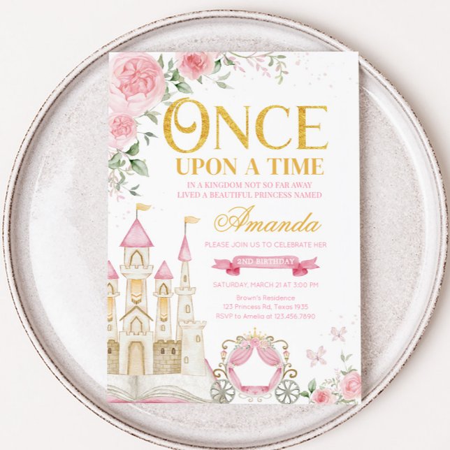 Invitation Il était une fois princesse fête d'anniversaire (Princess Castle Once Upon a Time Birthday Party Invitation)