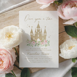 Invitation Il était une fois rose Floral Princesse Anniversai