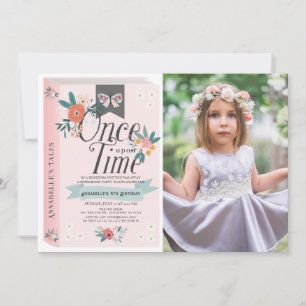 Invitation Il était une fois rose florale photo Anniversaire