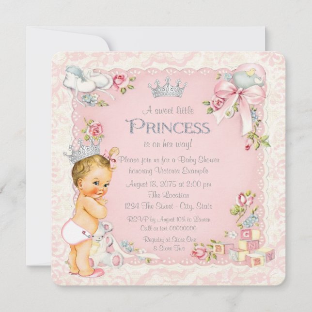 Invitation Il était une fois un petit Baby shower princesse (Devant)