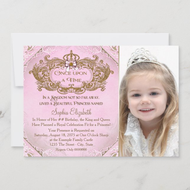 Invitation Il était une fois une princesse Photo Fête d'anniv (Devant)