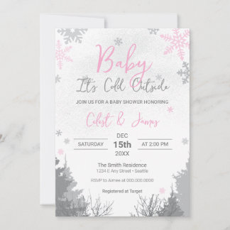 Invitation Il fait froid à l'extérieur de Baby shower rose