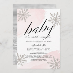 Invitation Il fait froid à l'extérieur de Baby shower rose Dr