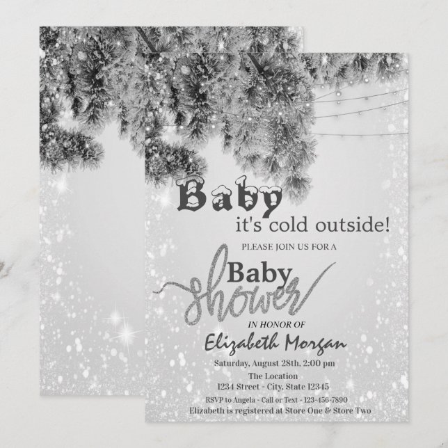 Invitation Il fait froid à l'extérieur du Baby shower des Bra (Devant / Derrière)