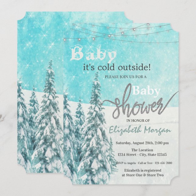 Invitation Il fait froid à l'extérieur du Baby shower foresti (Devant / Derrière)