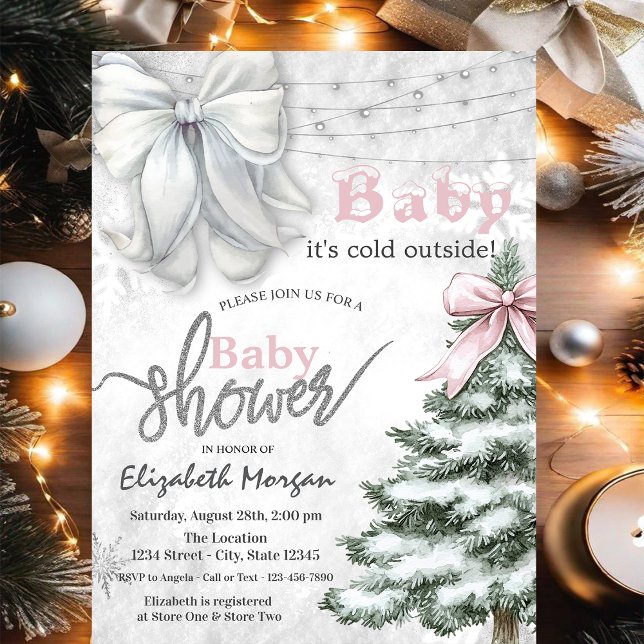 Invitation Il fait froid dehors Baby shower blanc de Pine Tre (Créateur téléchargé)
