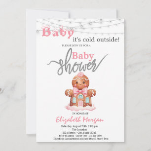 Invitation Il fait froid dehors Baby shower de fille en pain 