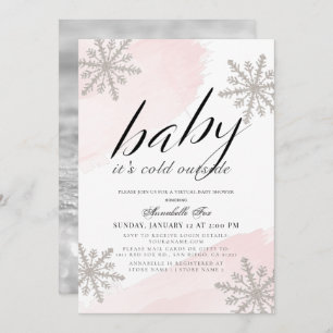 Invitation Il fait froid hors Baby shower virtuel rose