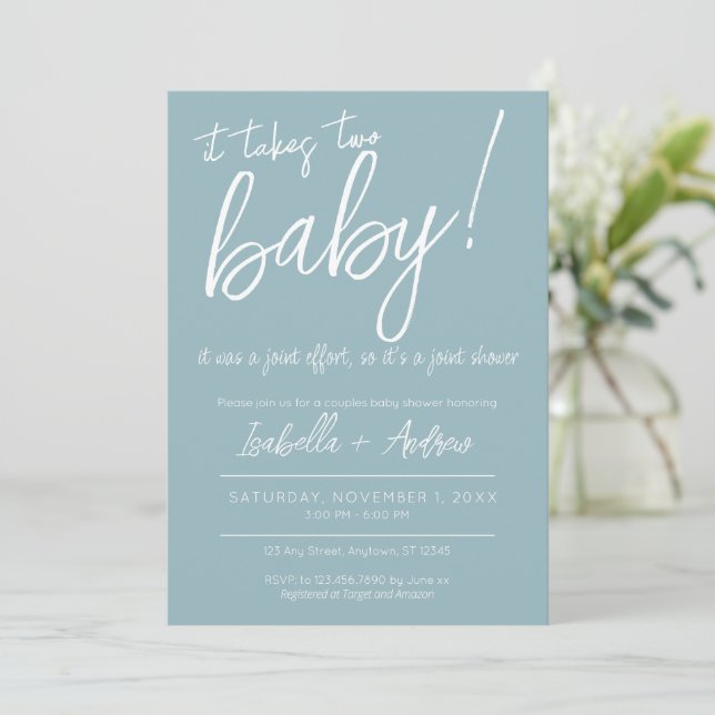 Invitation Il Faut Deux Efforts Conjoints De Baby shower Coed (Debout devant)