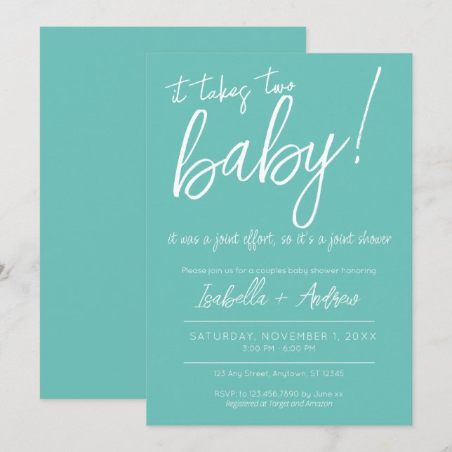 Invitation Il Faut Deux Efforts Conjoints De Baby shower Coed (Devant / Derrière)