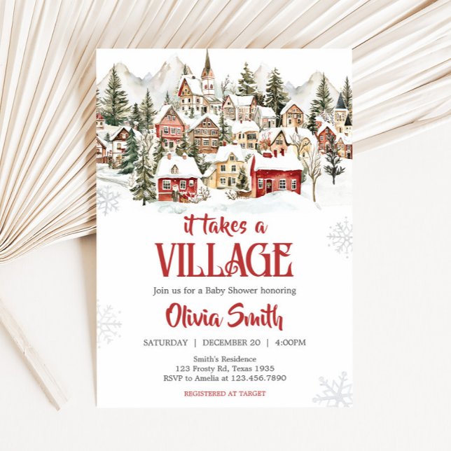 Invitation Il faut un Baby shower de village (Winter Baby Shower Invitation)