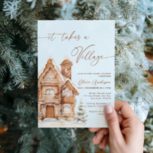 Invitation Il faut un Baby shower d'hiver de Noël de village