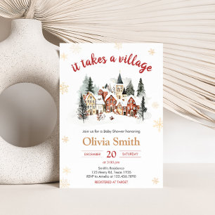 Invitation Il faut un Baby shower d'hiver de village